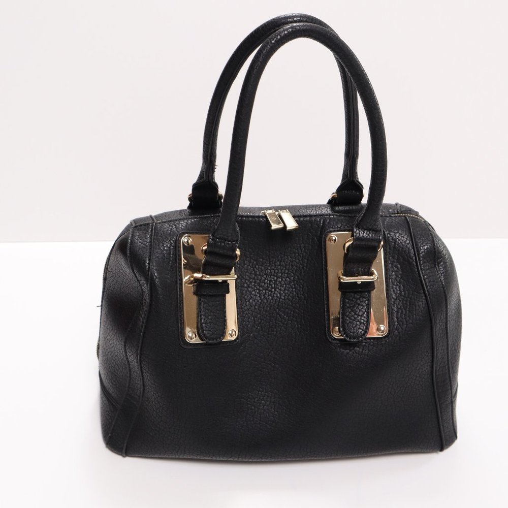 Madison West Pocketbook, Black with Gold Trim, leather, 9" straps